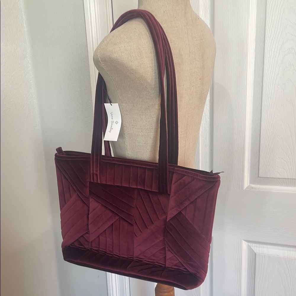 Vera Bradley tote shoulder bag Burgundy Velvet Bag pockets zipper burgundy red